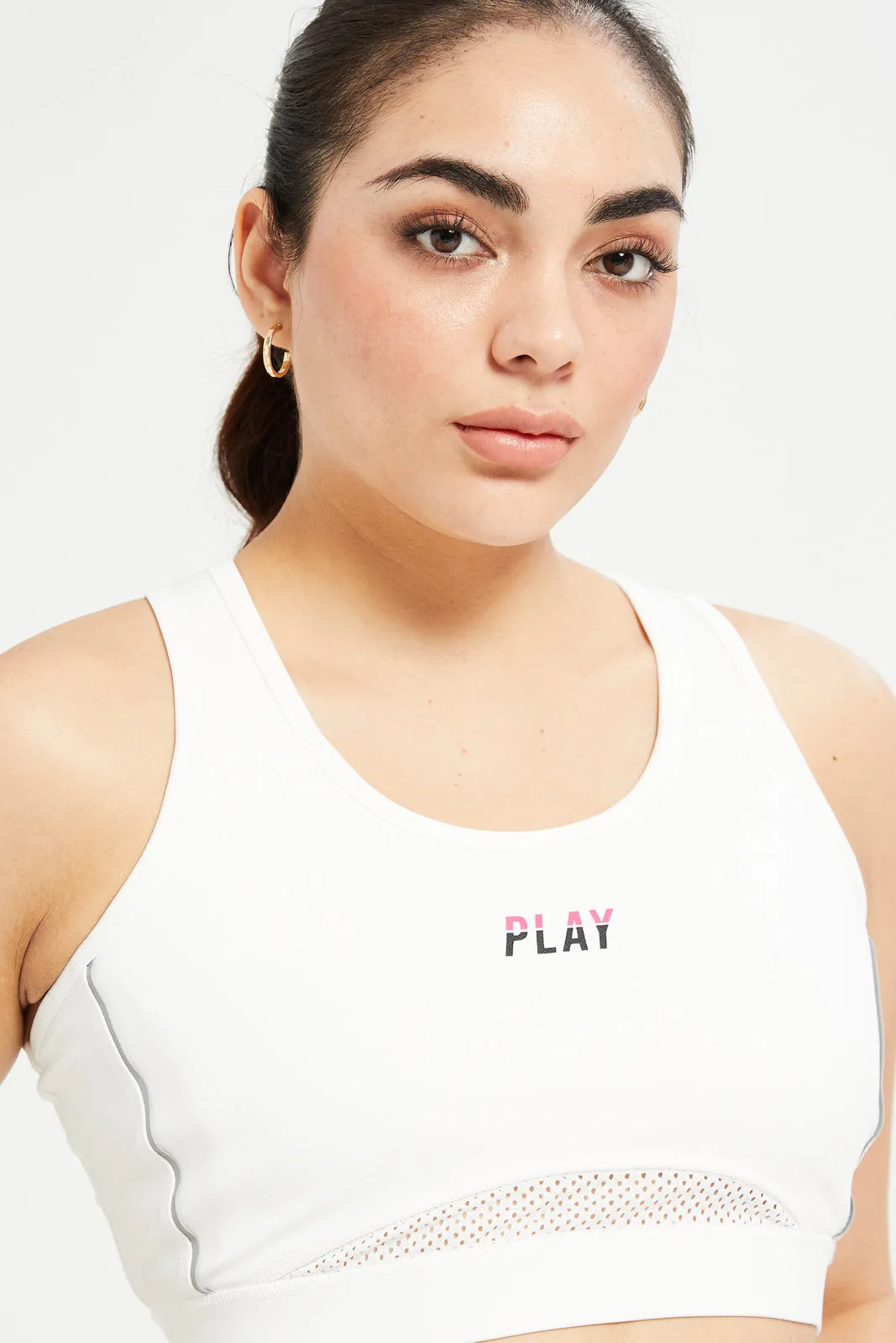 Women White Sports Bra With Reflector sold by Redtag product image thumbnail 4