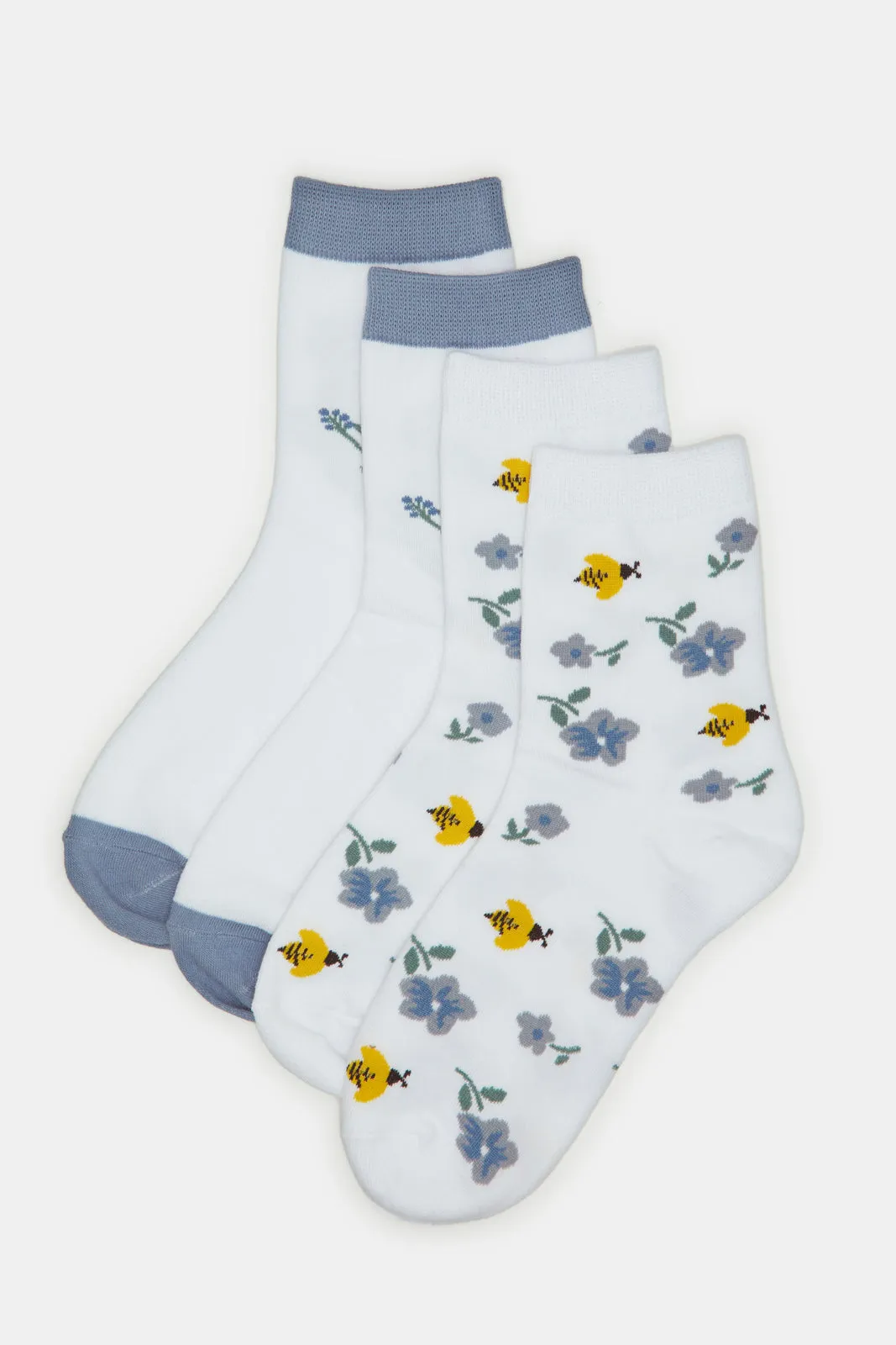 Women White And Blue Floral Length Socks (2 Pairs) sold by Redtag