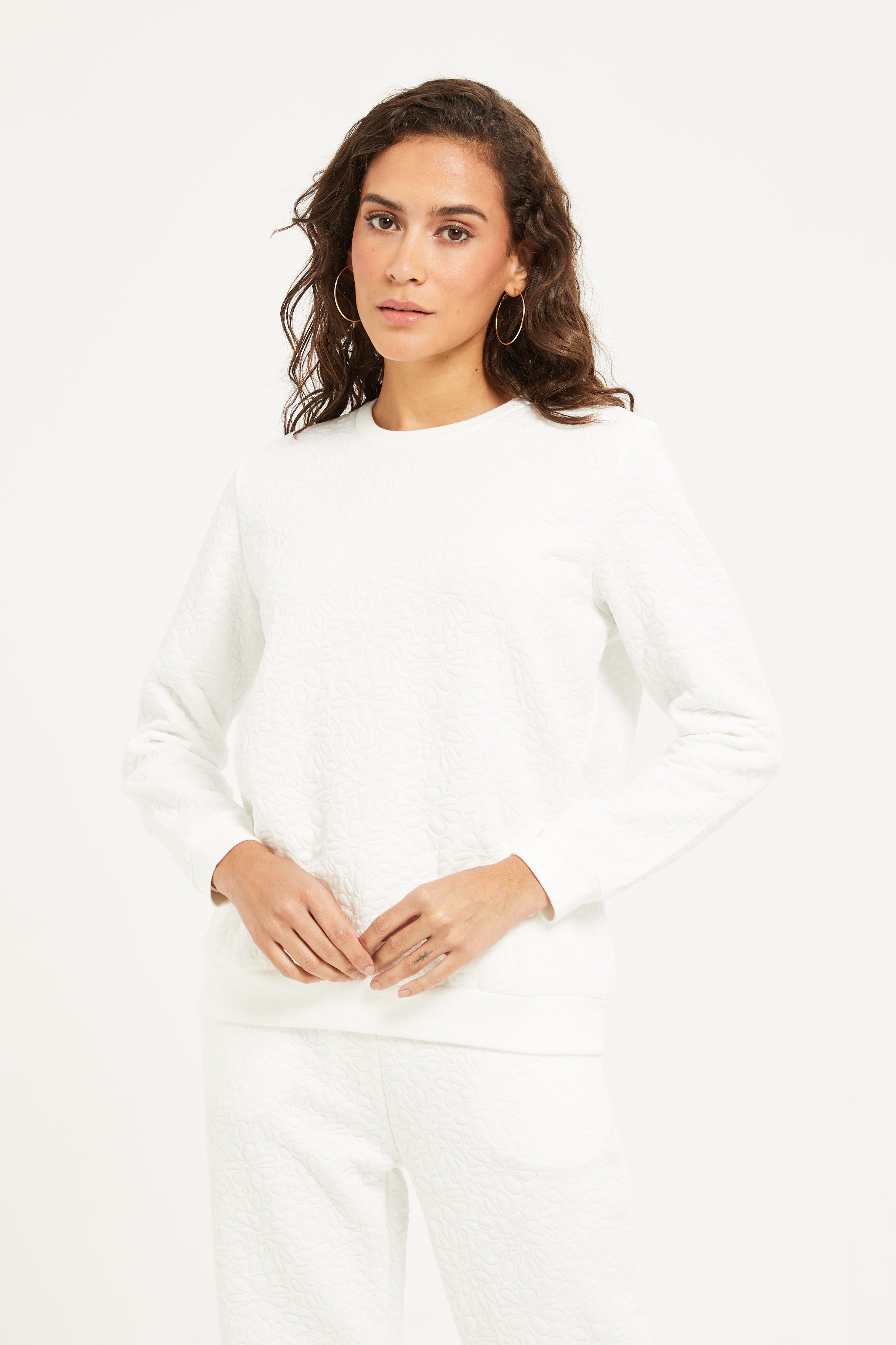 Women White Quilted Sweatshirt sold by Redtag