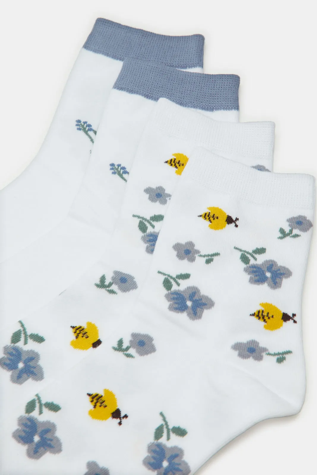 Women White And Blue Floral Length Socks (2 Pairs) sold by Redtag product image thumbnail 3