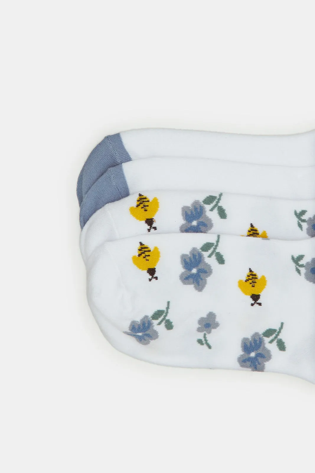 Women White And Blue Floral Length Socks (2 Pairs) sold by Redtag product image thumbnail 2