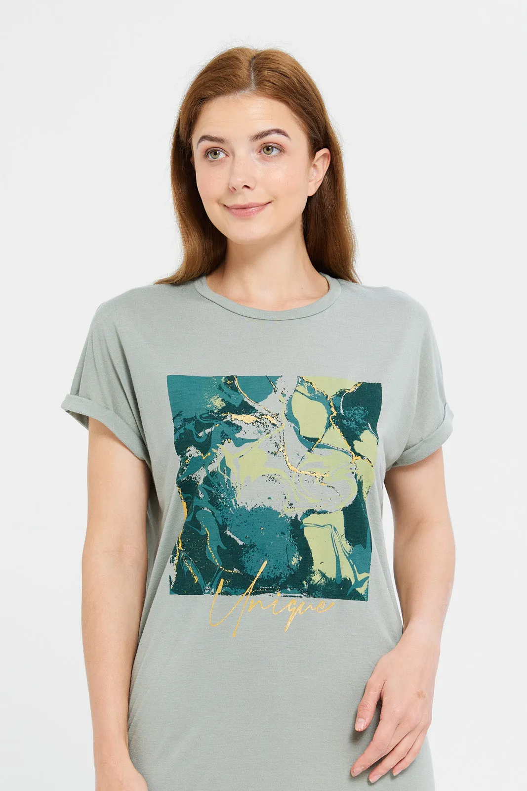 Women Olive Placement Print Nightshirt sold by Redtag product image thumbnail 4