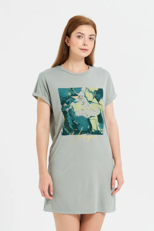 Women Olive Placement Print Nightshirt sold by Redtag