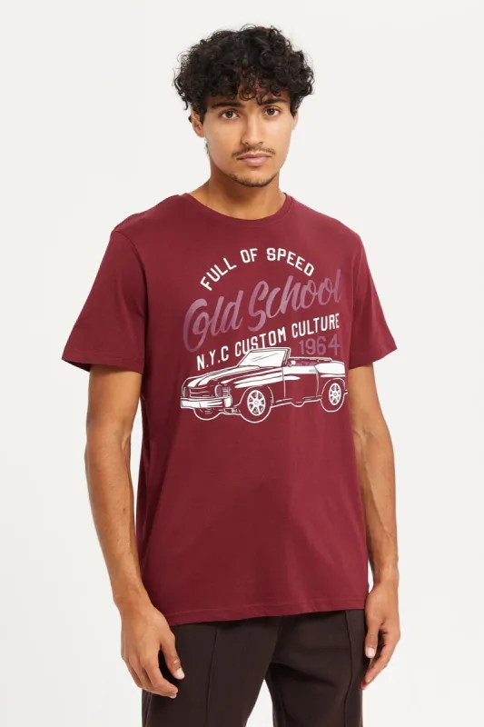 Men Burgundy Graphic T-Shirt sold by Redtag