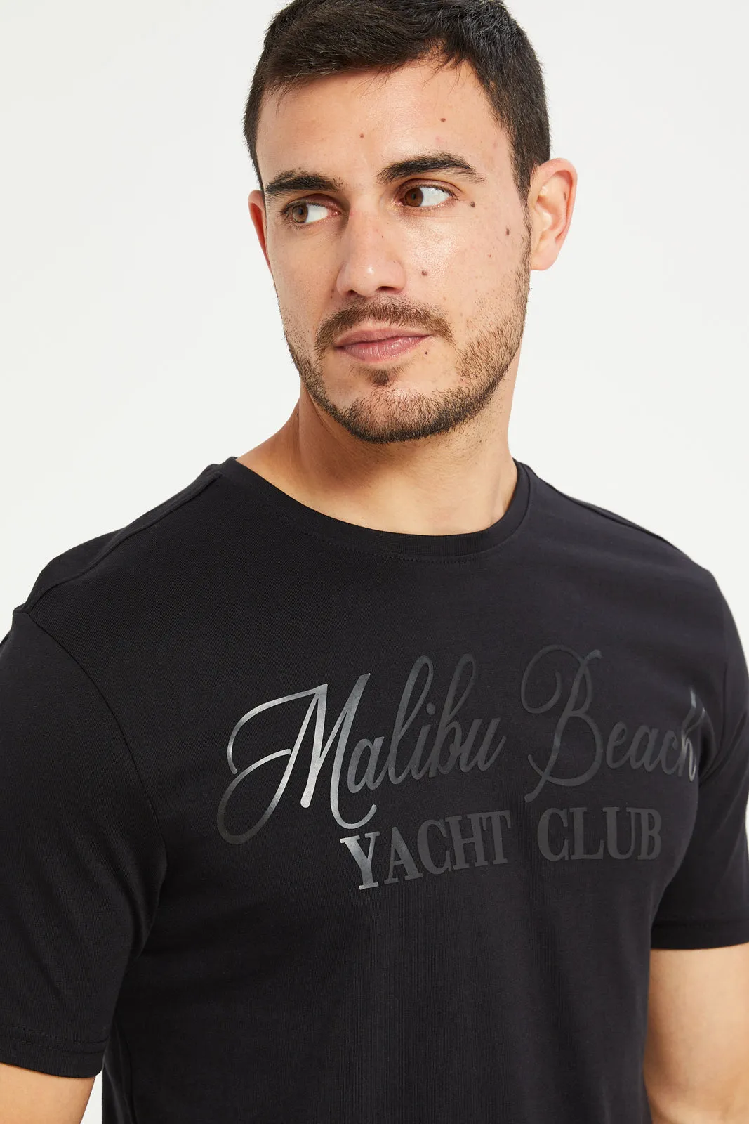 Men Black Foil Print T-Shirt sold by Redtag product image thumbnail 4