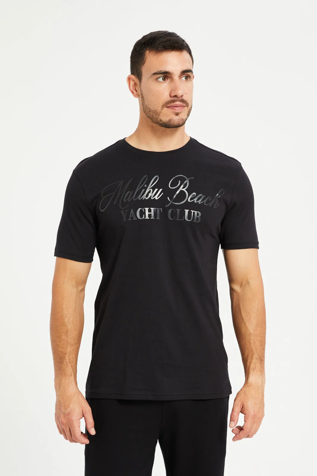 Men Black Foil Print T-Shirt sold by Redtag