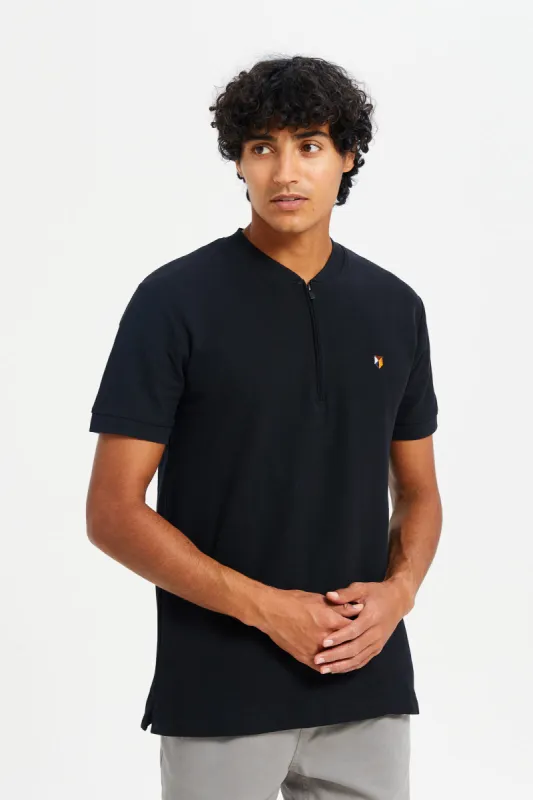 Men Black Henley Polo Shirt sold by Redtag