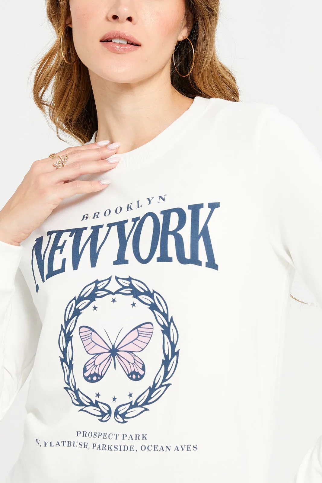 Women White New York Printed Sweatshirt sold by Redtag product image thumbnail 4