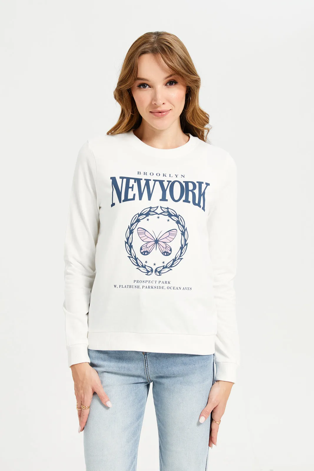 Women White New York Printed Sweatshirt sold by Redtag
