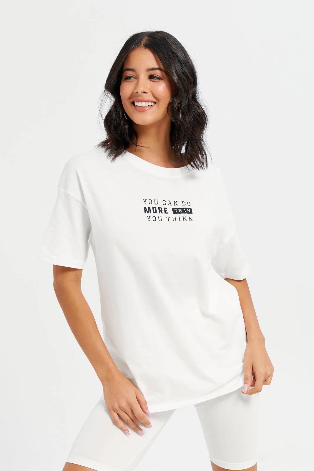 Women White Printed Active T-Shirt sold by Redtag