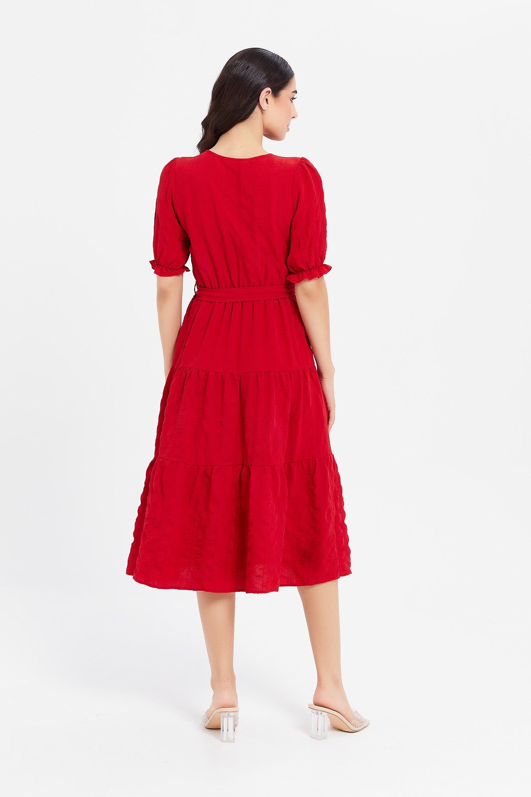 Women Red Textured Wrap Dress sold by Redtag product image thumbnail 3