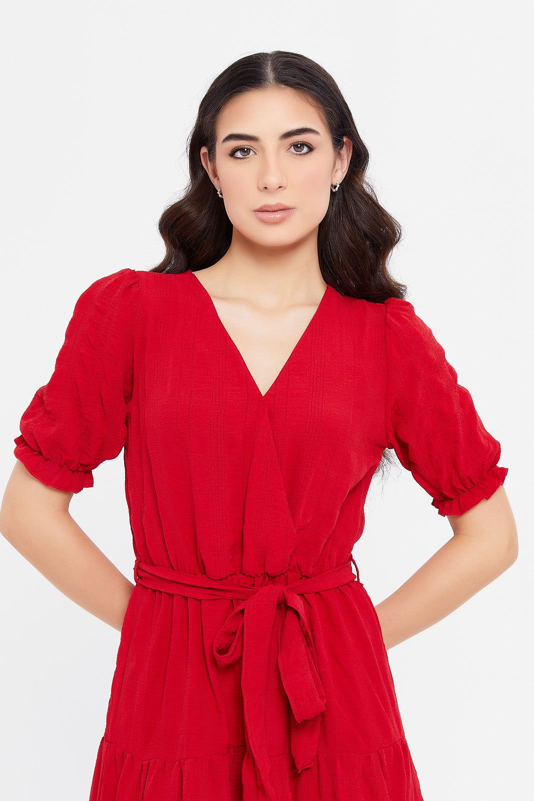 Women Red Textured Wrap Dress sold by Redtag product image thumbnail 2