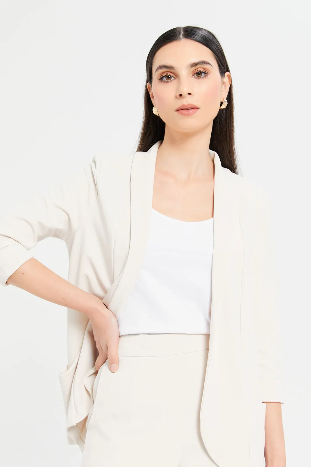 Women Cream Roll-Up Blazer sold by Redtag product image thumbnail 4