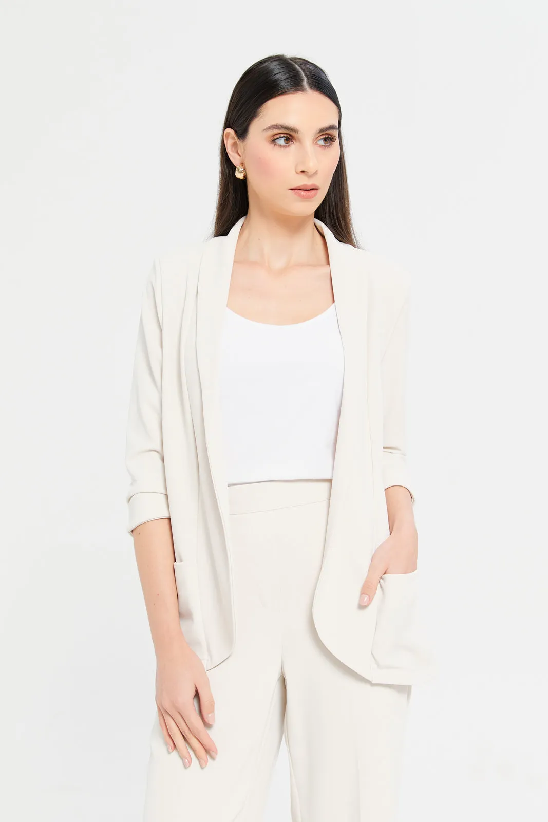 Women Cream Roll-Up Blazer sold by Redtag
