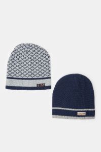 Men Grey And Navy Knitted Cap Set (Pack of 2) sold by Redtag