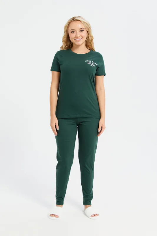 Women Green New York Pyjama Set (2 Piece) sold by Redtag