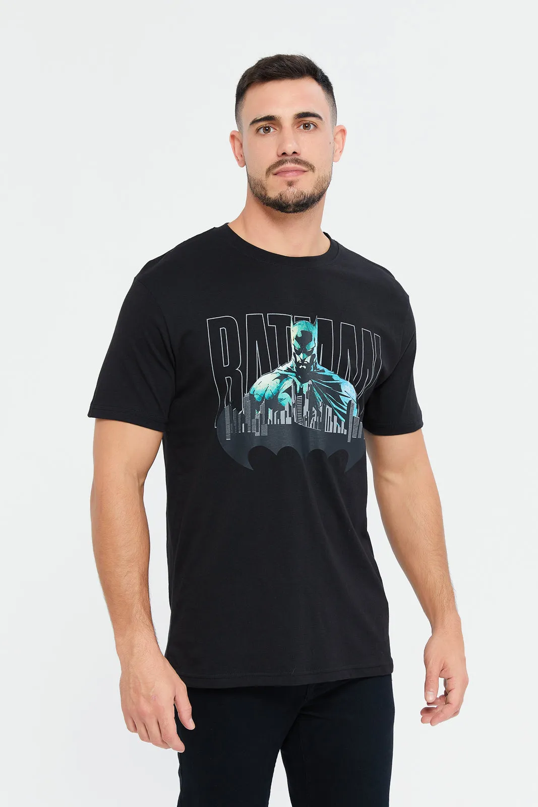 Men Black Batman Print T-Shirt sold by Redtag