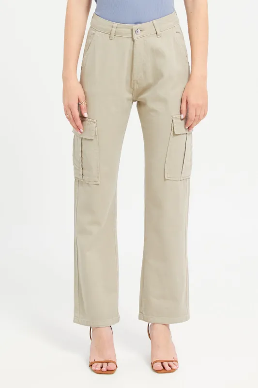 Women Olive Pocket Cargo Denim Jeans sold by Redtag