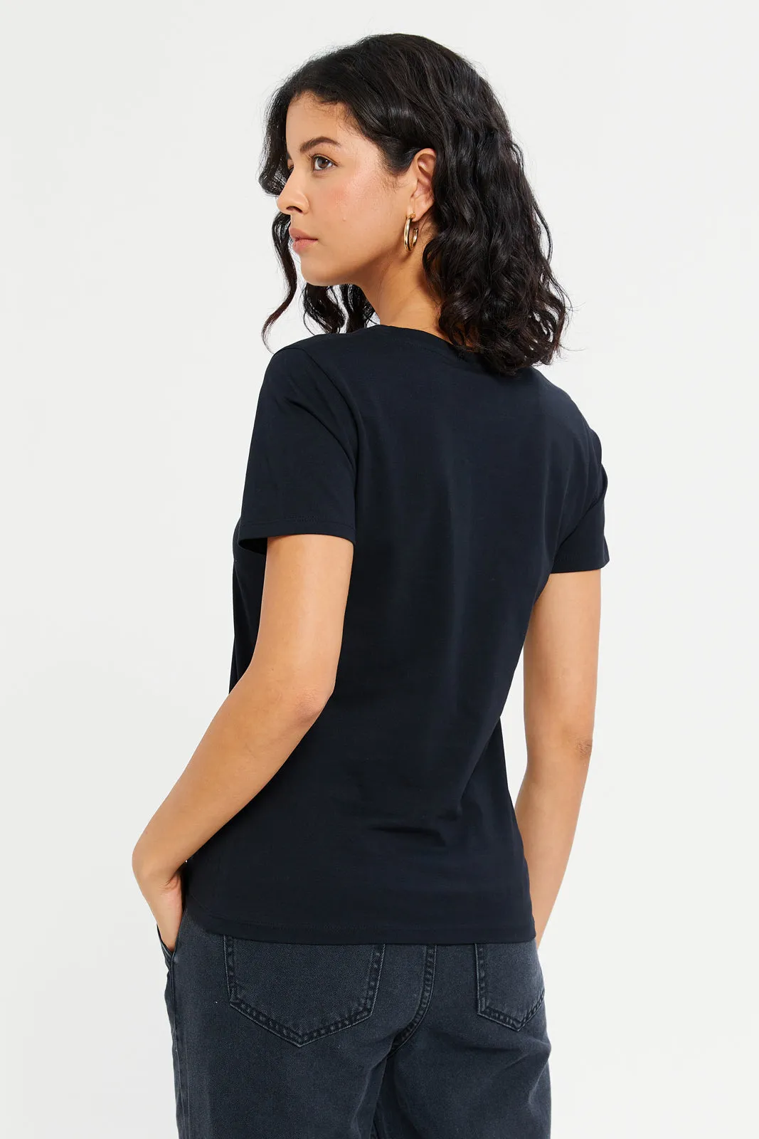 Women Black Paris Embellished T-Shirt sold by Redtag product image thumbnail 3