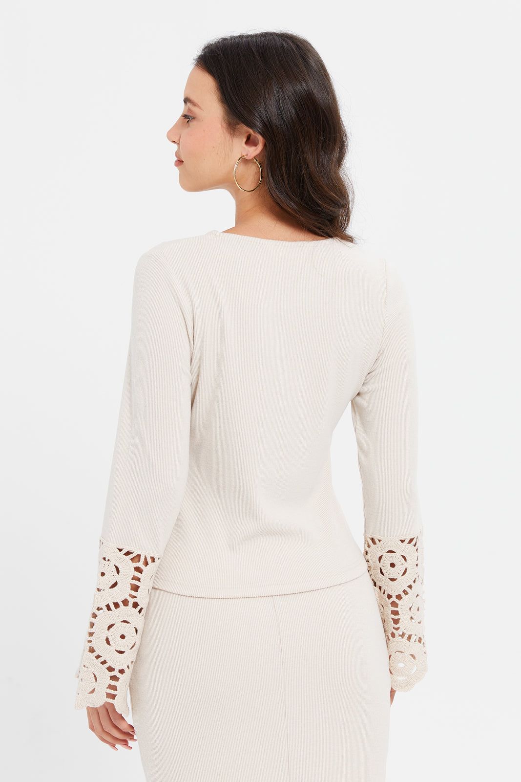 Women Beige Crochet Sleeve Top sold by Redtag product image thumbnail 3