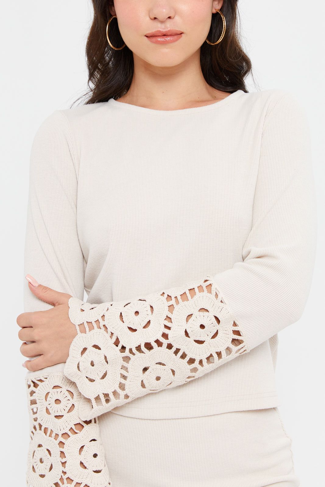 Women Beige Crochet Sleeve Top sold by Redtag product image thumbnail 4