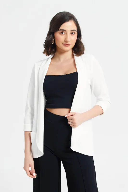 Ivory Rolled Sleeve Round Blazer sold by Redtag