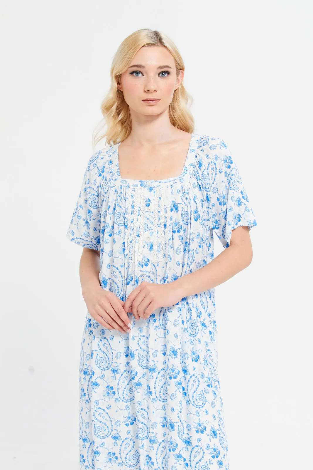 Women Blue Lace Short Sleeve Printed Nightgown sold by Redtag product image thumbnail 2