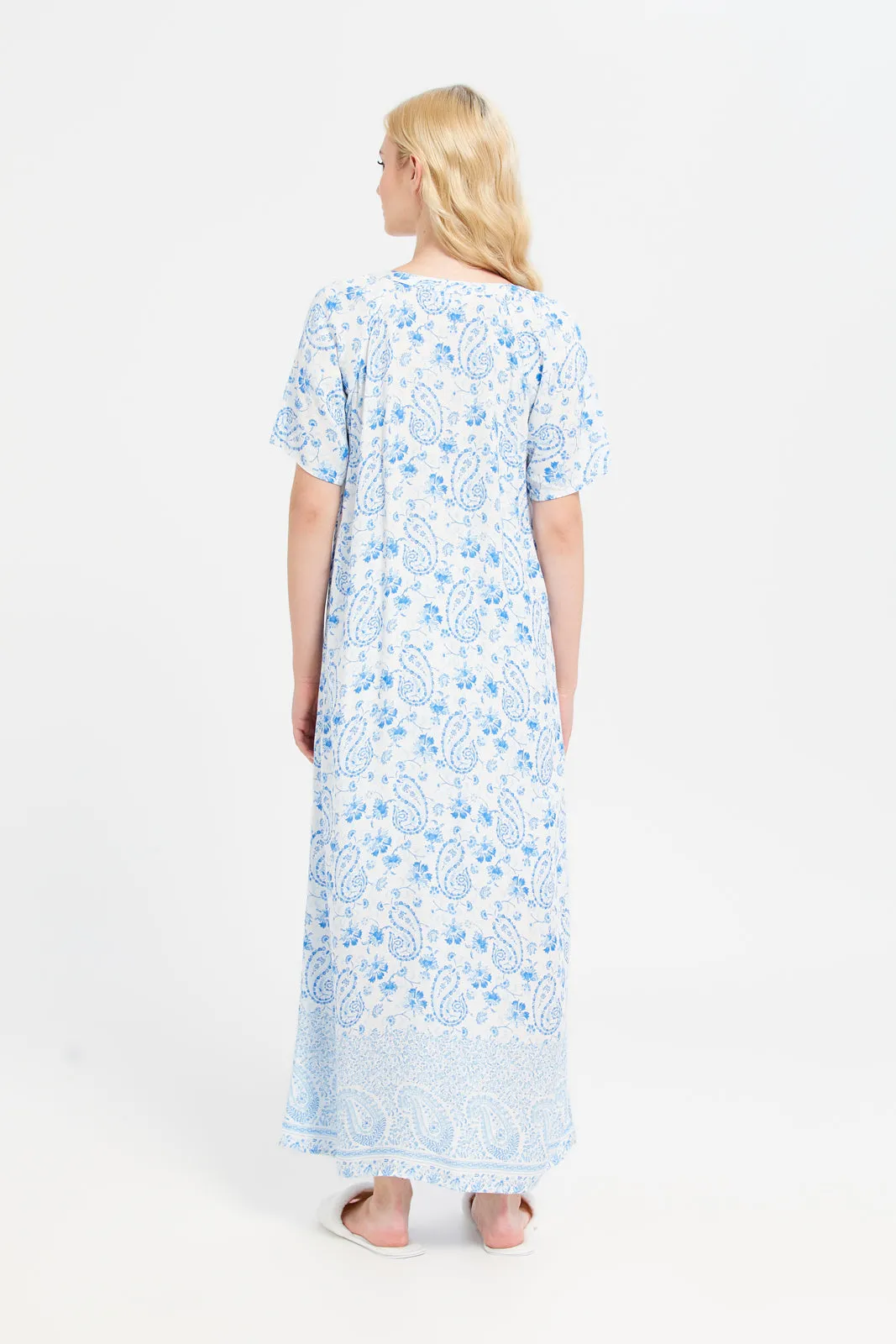 Women Blue Lace Short Sleeve Printed Nightgown sold by Redtag product image thumbnail 3
