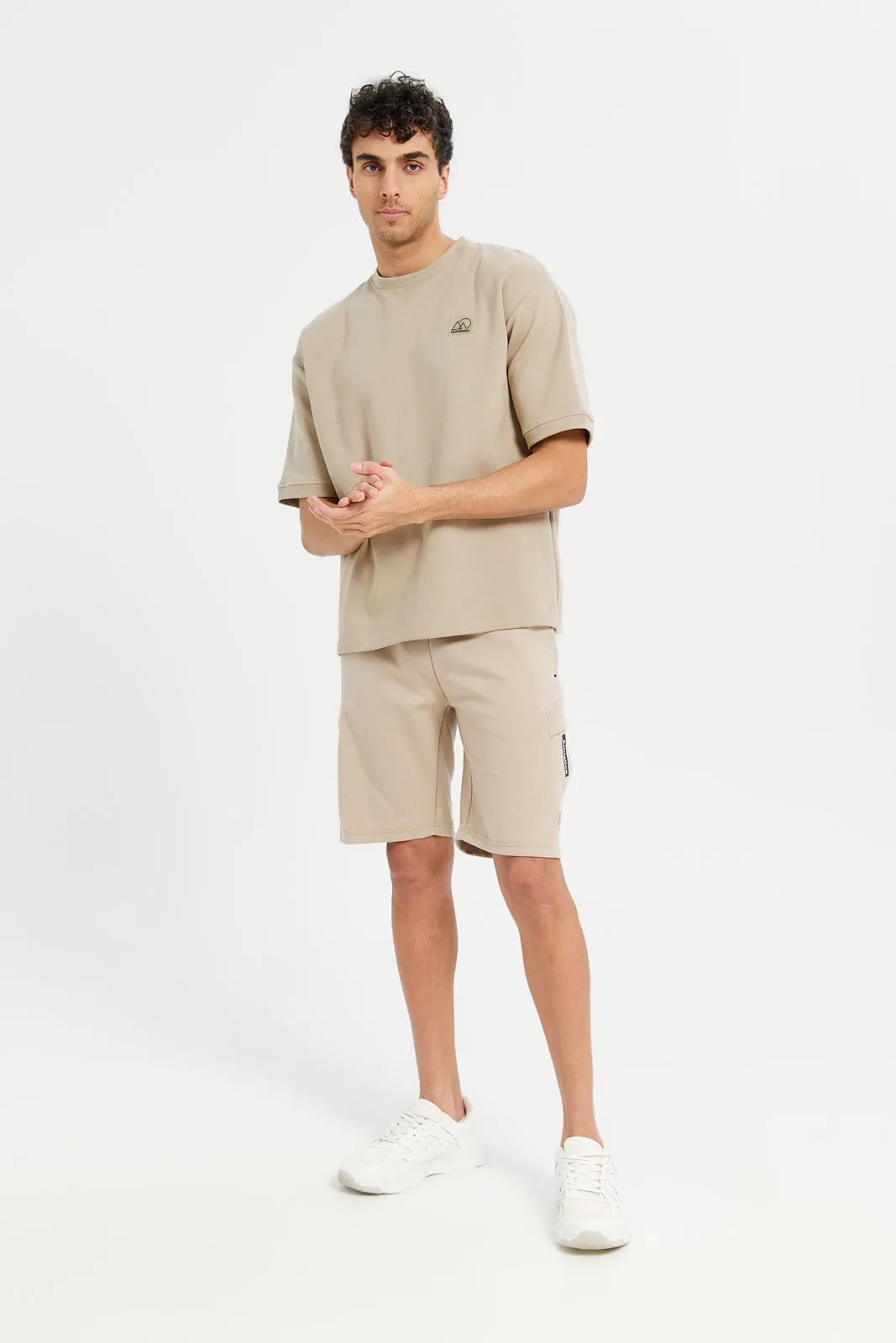 Men Beige Elasticated Waistband Active Shorts sold by Redtag product image thumbnail 2