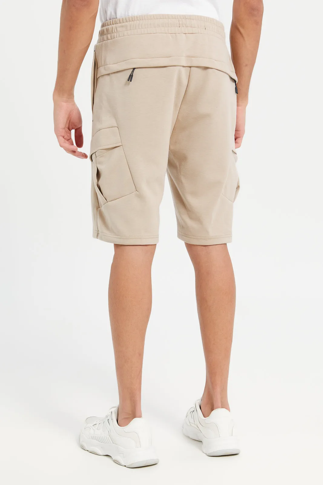 Men Beige Elasticated Waistband Active Shorts sold by Redtag product image thumbnail 3