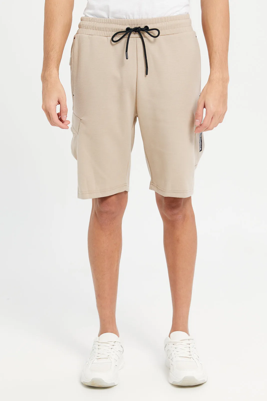 Men Beige Elasticated Waistband Active Shorts sold by Redtag