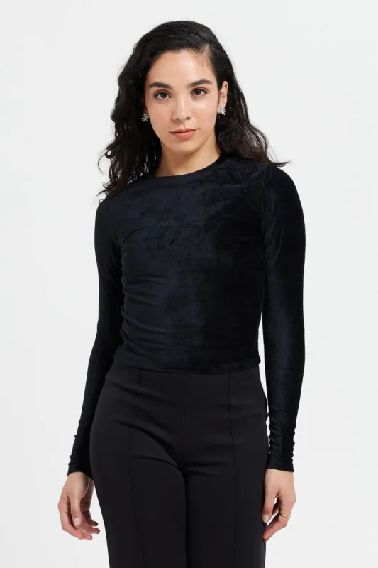 Women Black Velvet Jersey Top sold by Redtag