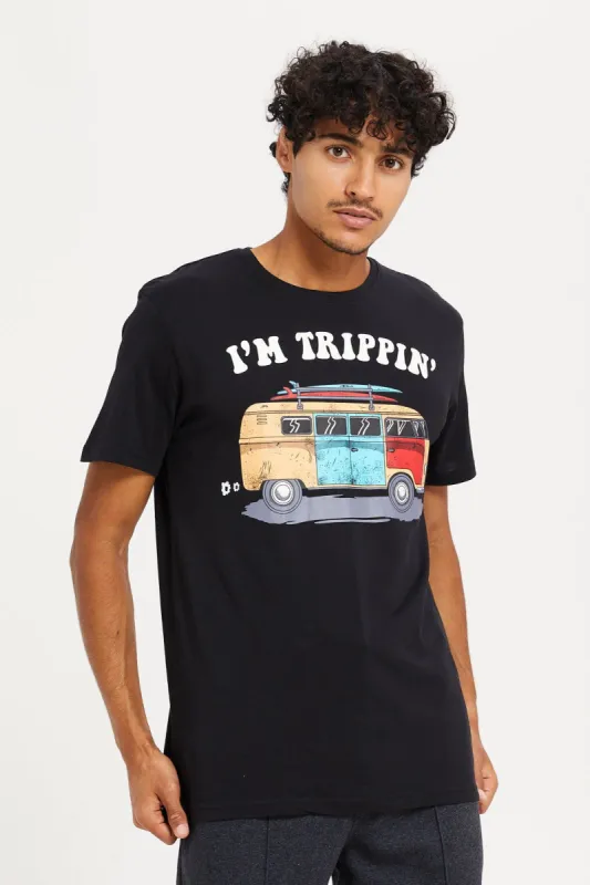Men Black Graphic T-Shirt sold by Redtag