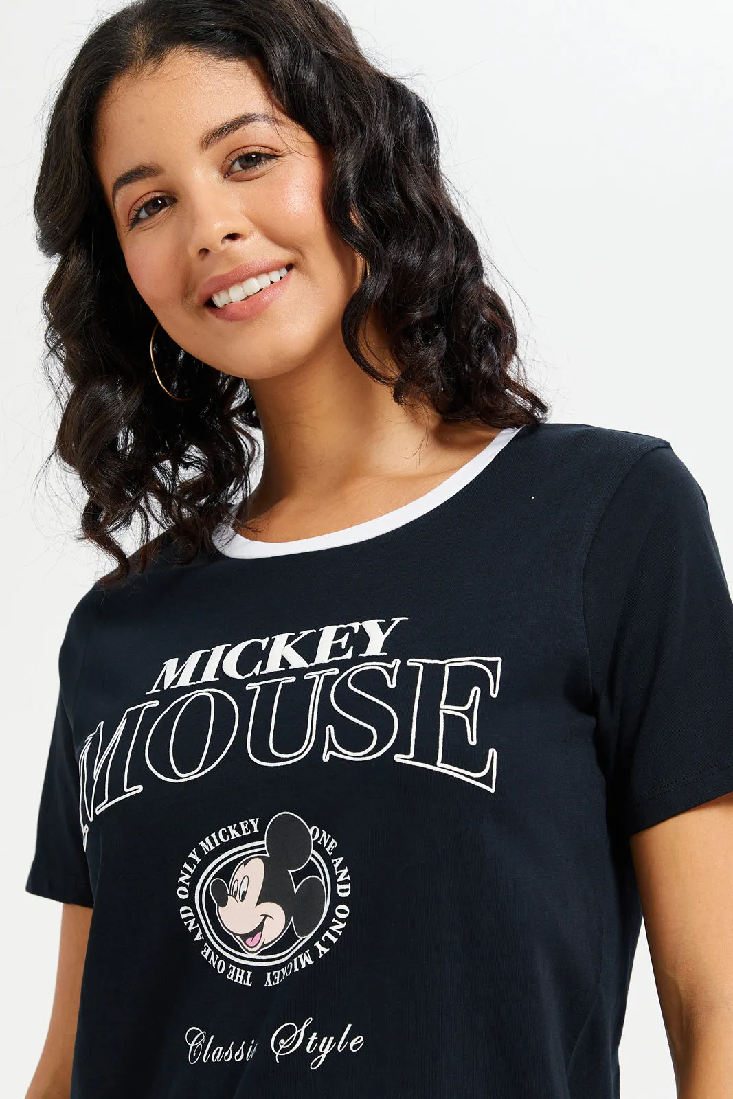 Women Black Mickey Mouse Printed T-Shirt sold by Redtag product image thumbnail 4