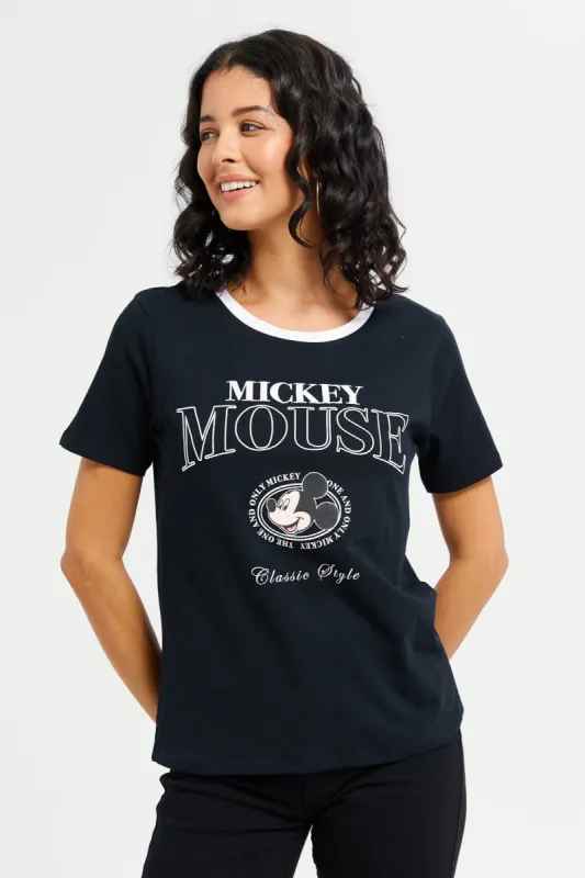 Women Black Mickey Mouse Printed T-Shirt sold by Redtag