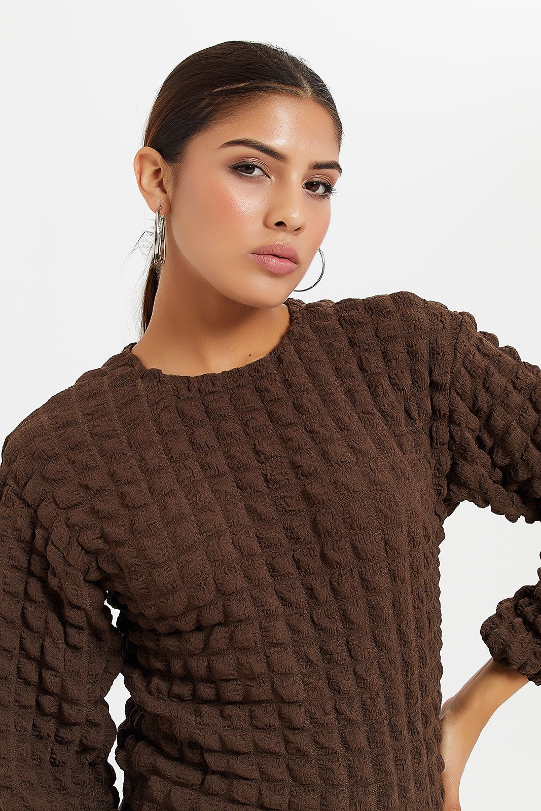 Women Brown Textured Top sold by Redtag product image thumbnail 4