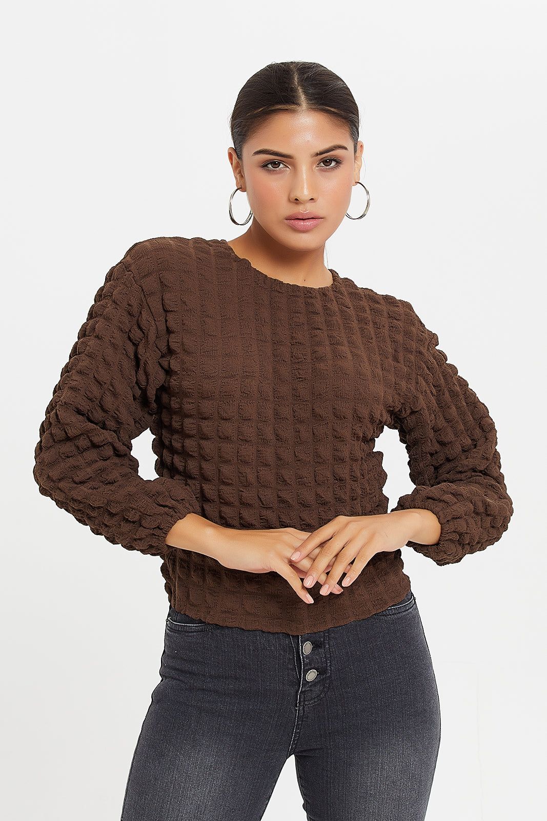 Women Brown Textured Top sold by Redtag
