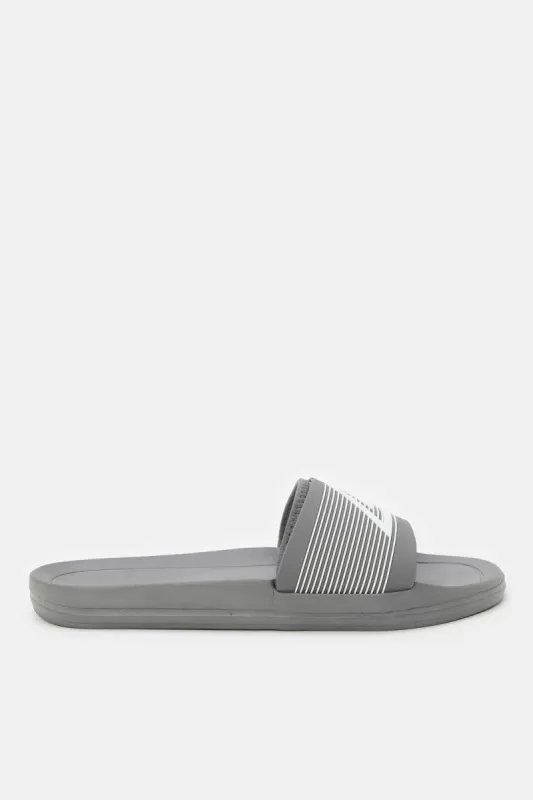 Men Grey Printed Padded Slide sold by Redtag