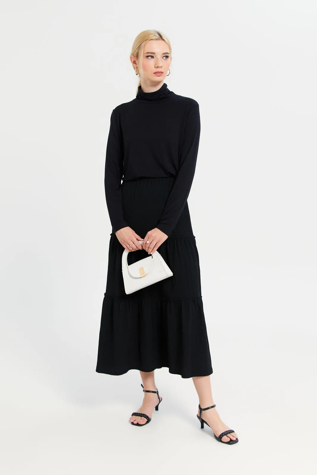 Women Black Textured Tiered Skirt sold by Redtag product image thumbnail 2