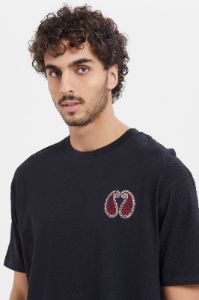Men Black Printed Patch T-Shirt sold by Redtag