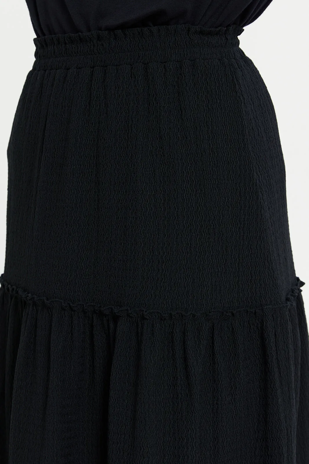 Women Black Textured Tiered Skirt sold by Redtag product image thumbnail 4