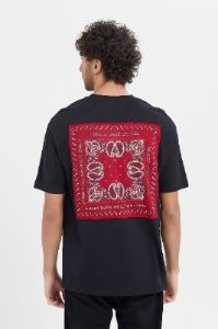 Men Black Printed Patch T-Shirt sold by Redtag