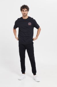 Men Black Printed Patch T-Shirt sold by Redtag