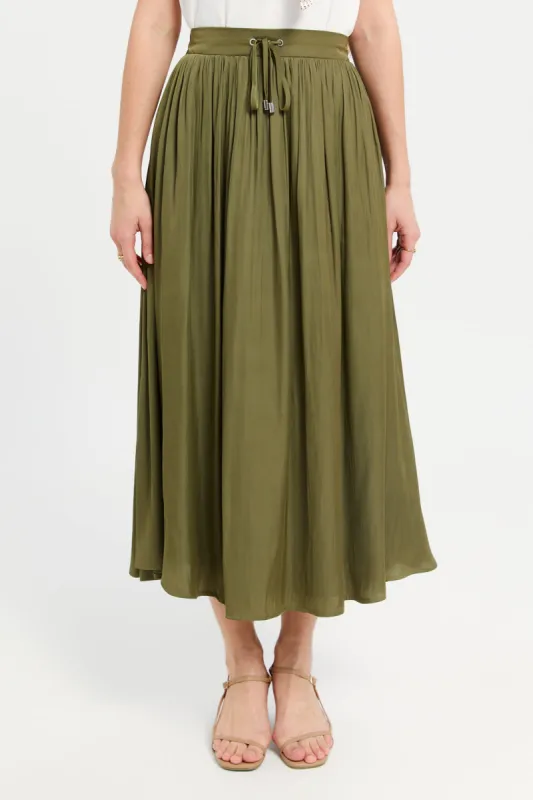 Women Green Elasticated Gathered Skirt sold by Redtag
