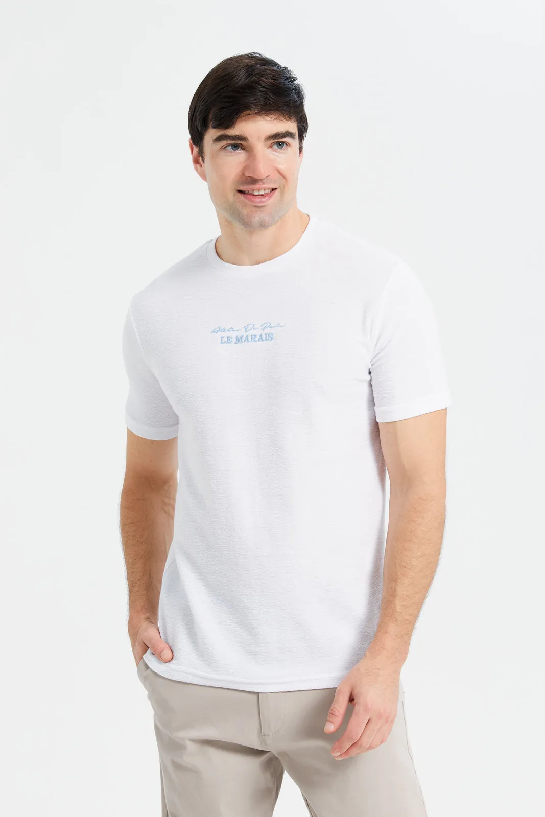 Men White Jacquard T-Shirt sold by Redtag
