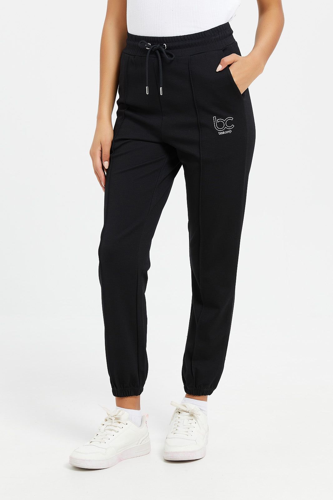Women Black Placement Print Jogger sold by Redtag