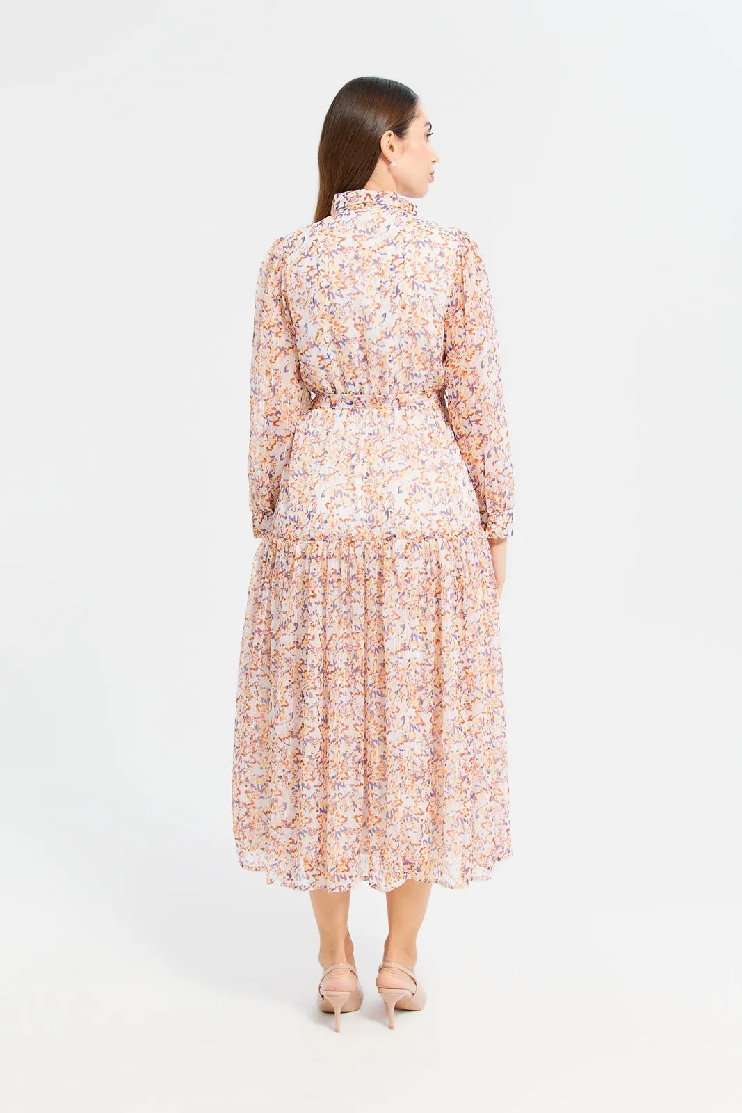 Women Pink Print Dobby Tiered Dress sold by Redtag product image thumbnail 3