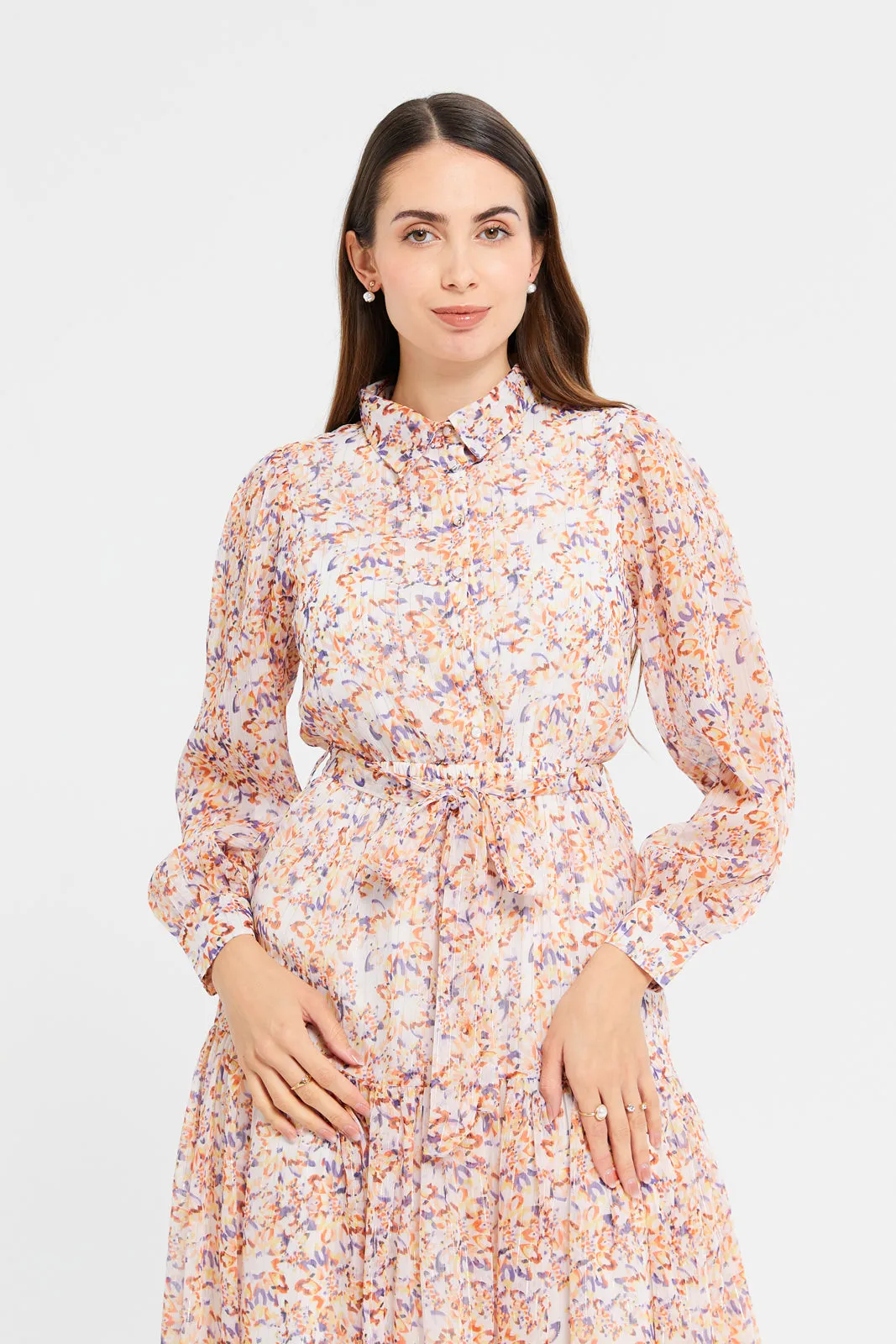 Women Pink Print Dobby Tiered Dress sold by Redtag product image thumbnail 2