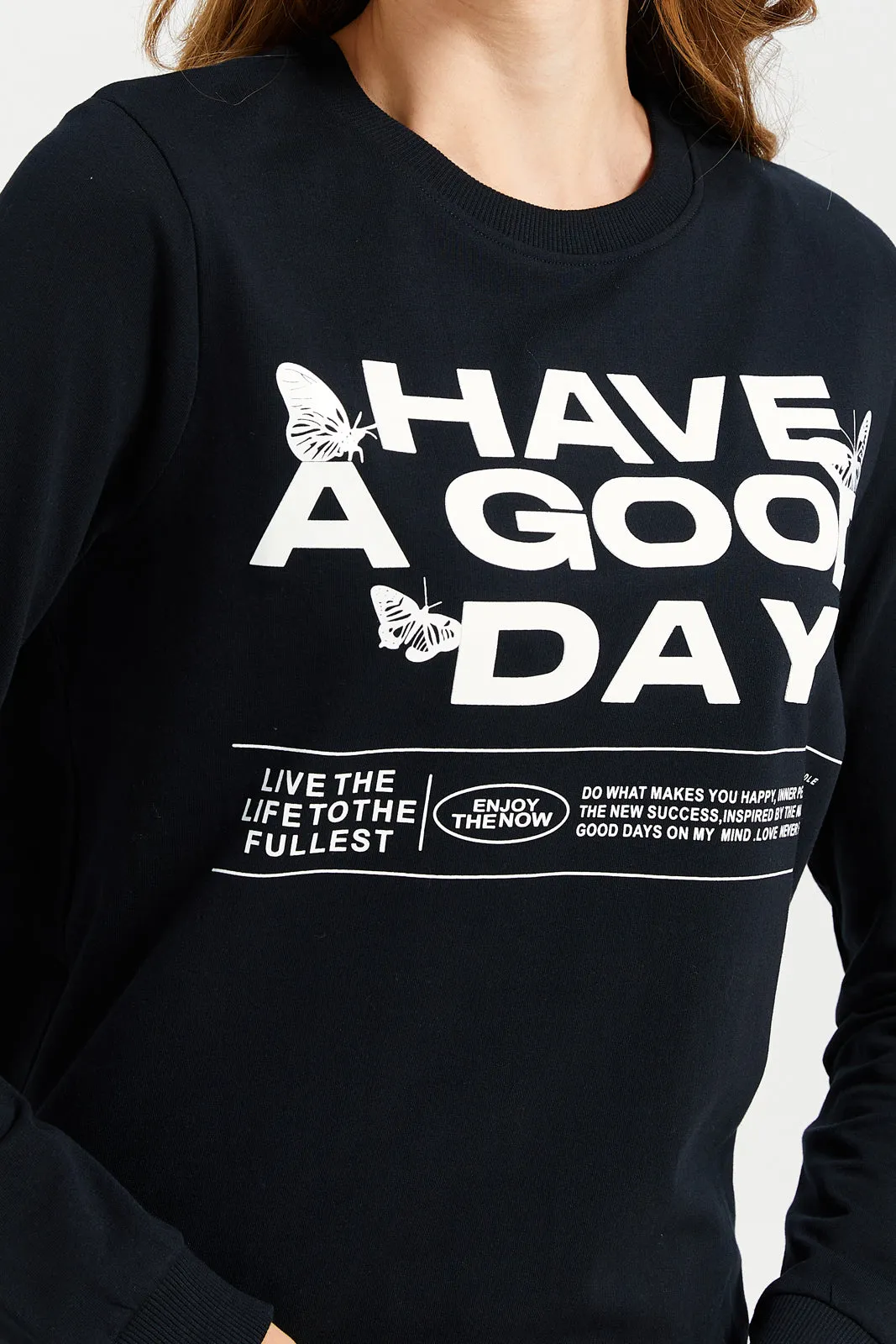 Women Black Have a Good Day Print Sweatshirt sold by Redtag product image thumbnail 4