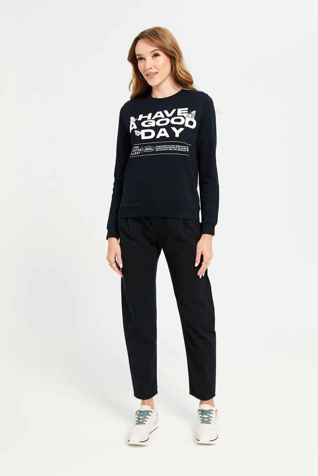Women Black Have a Good Day Print Sweatshirt sold by Redtag product image thumbnail 2